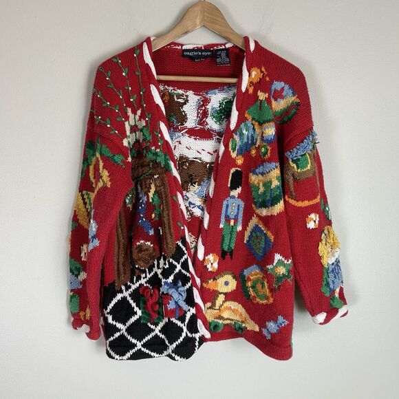 Eagles Eye Sweaters - Vintage The Eagle's Eye S Teddy Bear Tacky Ugly Christmas Sweater Red Oversized